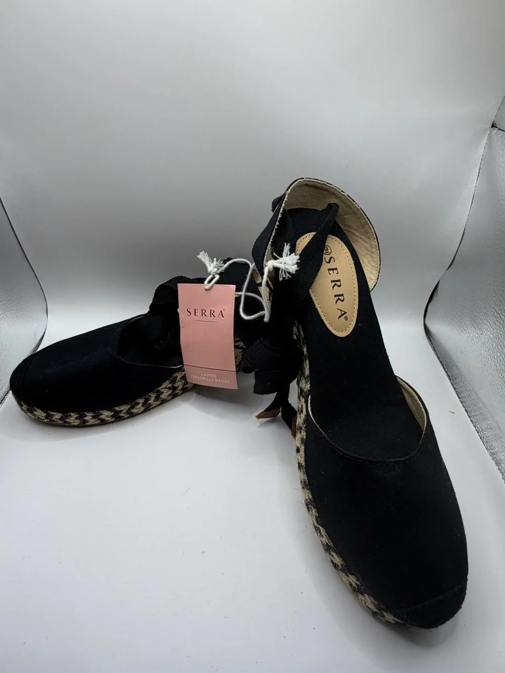 Serra Black Espadrille Wedge Sandals with Braided Jute Platform